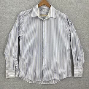 Bachrach Shirt Mens Large Blue Button Up Striped Long Sleeve Pocket Dress